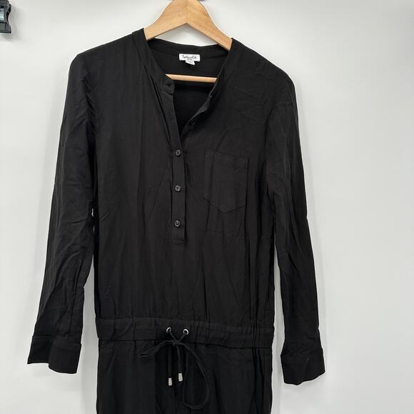 SPLENDID Black Long Sleeves Split Neck Pocket Elastic Waist Jumpsuit // S - Picture 3 of 10